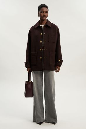 Karen Millen Womens Brushed Wool Patch Pocket Tailored Medium Coat - Chocolate - Size 12 UK