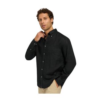 Brooks Brothers Zwarte Regular Fit Linnen Sportoverhemd met Button Down Kraag - Heren - Casual Overhemden - Zwart - S - Linnen - Overhemden