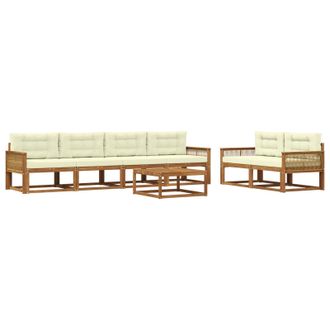 vidaXL Conjunto De Sof&aacute;s De Exterior Con Coj&iacute;n 7 Pcs Natural Y Crema Vidaxl