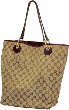 Gucci Brown Red Color Canvas Tote Bag (Pre-Owned)