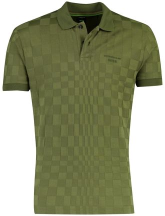 HUGO BOSS BOSS Green poloshirt donkergroen vierkant patroon gebreid