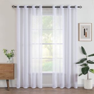 OEM Juego De 2 Cortinas De Gasa Con Ojales, Color Blanco, 150 X 250 Cm, Semitransparentes, Para Interior, Dormitorio, Sala De Estar Y Hogar