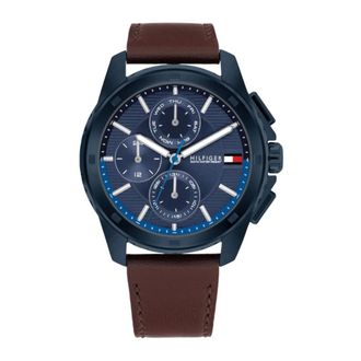 Tommy Hilfiger Accessoires, Heren, Blauw, ONE Size, Leer, Walker Slim Multifunctioneel Analoog Horloge