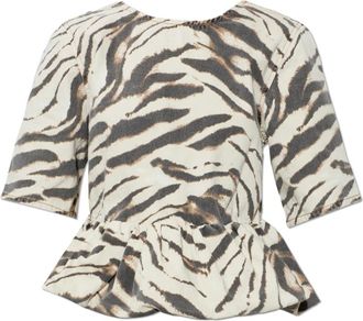 Ganni Denim Top met Dierenmotief - Dames - Blouses - Bruin - M - Denim - Overhemden