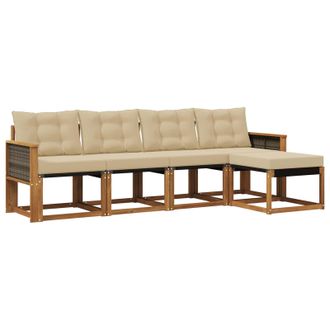 vidaXL Conjunto De Sof&aacute;s De Exterior Con Coj&iacute;n 5 Pcs Natural Y Beige Vidaxl