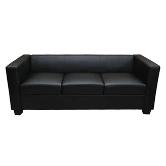 Hhg Divano Sofa 3 Posti Lounge Moderno Elegante Serie Lille M65 75x191x70cm Ecopelle Nero