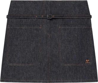 Courr&egrave;ges Two Pockets Denim Skirt - Dames - Spijkerrokken - Grijs - W27 - Denim - Rokken