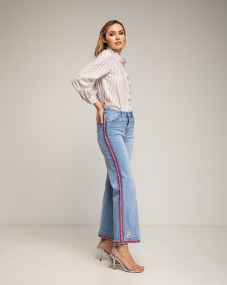 Tantra Straight fit jeans met borduursels aan de zijkant en bloemen aan de zoom