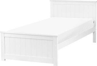 Beliani Bed Frame White Pine Wood MDF EU Single Size 3ft Headboard Minimalist SABRAN
