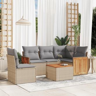 vidaXL Vidaxl - Juego De Sof&aacute;s Jard&iacute;n Con Cojines 6 Pzas Rat&aacute;n Sint&eacute;tico Beige