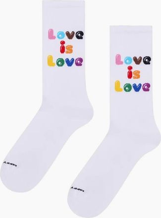 Happy Socks Womens Love is Love Sneaker Sock - White/White - Size: 9.5/12.5/12/11.5/11/10.5/10/13/9/8/8.5