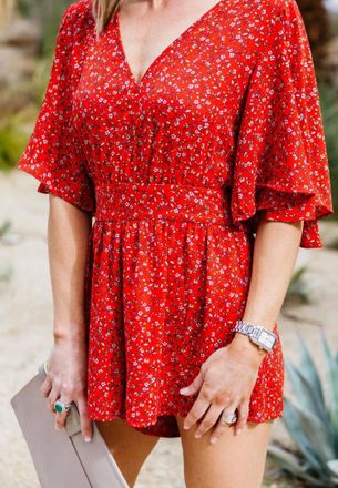 BB Dakota Spring Breaker Flutter Sleeve Romper In Red