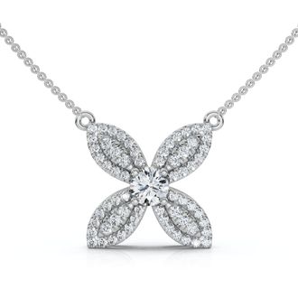 Pompeii3 1/2Ct Diamond Flower Pendant 14k Gold 18 Necklace Lab Grown