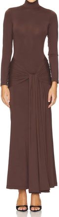 Bardot Alix Maxi Tie Front Long Sleeve Dress In Chocolate Brown