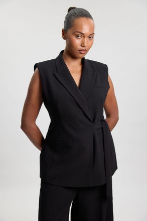 Karen Millen Womens Plus Size Compact Stretch Tailored Tie Front Waistcoat - Black - Size 18 UK