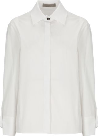 D.exterior White Boxy Concealed Placket Cotton Shirt