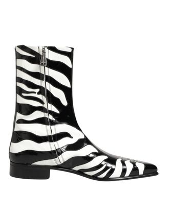 Dolce & Gabbana Black White Zebra Leather Mid Calf Boots Mens Shoes