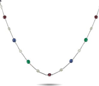 Luxury Bazaar Platinum 10.47 ct Diamond, 10.22 ct Emerald, 15.13 ct Sapphire and 13.11 ct Spinel Long Necklace MF47-122325