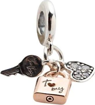 Pandora Tweekleurige sleutel-- hangslot- en hart-bedel met drie hangers - Dames - Kettingen - Wit - ONE Size - Leer - Accessoires