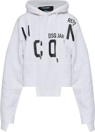 Dsquared2 White Cotton Cropped Hoodie