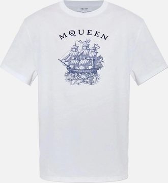 Alexander McQueen Alexander Mcqueen Mens Ship Tattoo T-Shirt White - Size: 40