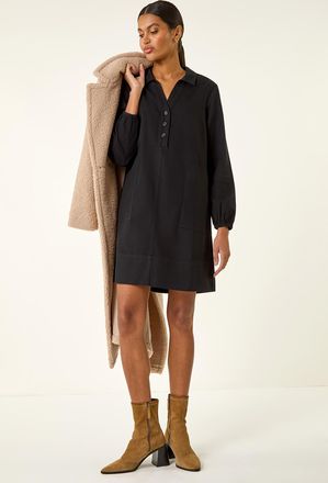 Roman Collared Shift Shirt Dress
