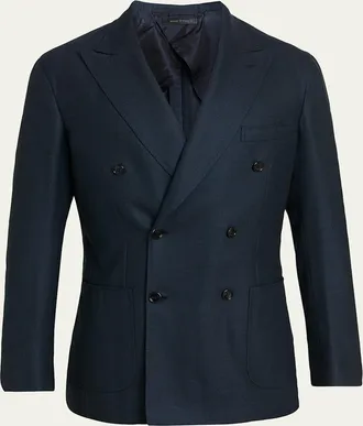 Brioni Mens Wool Herringbone Double-Breasted Sport Coat