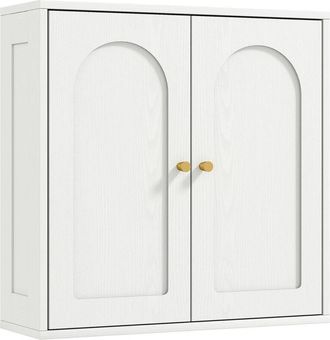 HOMCOM Homcom - Armario De Ba&ntilde;o De Pared Mueble De Ba&ntilde;o Colgar Con Estantes 2 Puertas Con Dise&ntilde;o De Arco Tiradores Dorados 60x20x60 Cm Blanco