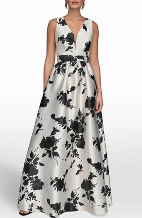 DKNY Floral A-Line Gown in Cream/black at Nordstrom, Size 12