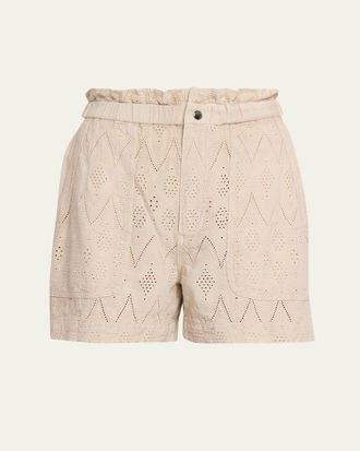 Isabel Marant Kisha Eyelet-Embroidered Twill Shorts