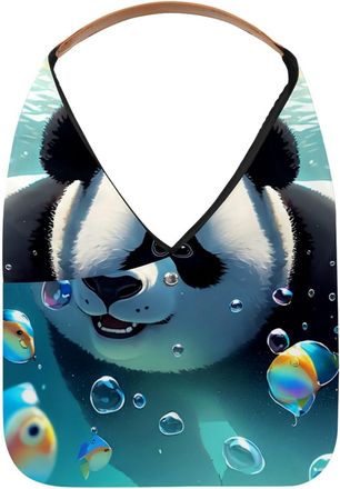 Generic Lovely Panda Swims Underwater Reusable Lightweight Grocery Bags - Foldable Into Compact Pouch, Washable & Sturdy, Multipurpose for Shopping and Travel
