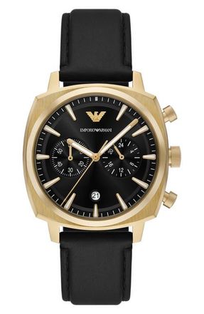 Emporio Armani Chronograph Leather Strap Watch, 40mm in Black at Nordstrom