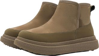 Generic Men fur integrated snow boots with winter fleece insulation high contrast thick sole anti slip versatile cotton short boots (Green,7.5)