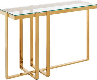 Pascal Morabito Consola de vidrio templado y acero inoxidable cromado - Transparente y dorado - VELETIA de Pascal Morabito