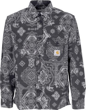 Carhartt Work in Progress Long Sleeve Shirt met Barokprint - Heren - Casual Overhemden - Zwart - M - Katoen - Overhemden