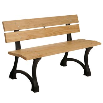 Hhg [nunca Usado] Banco De Jard&iacute;n Hhg-436, Banco De Parque Banco De Madera De 2 Plazas, Hierro Fundido Madera De Pino, 125cm, Marr&oacute;n Claro