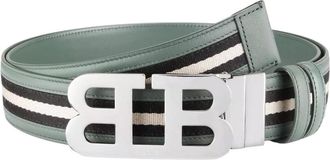 Bally 6303777 Mirror B Reversible Leather Striped/Sage Belt