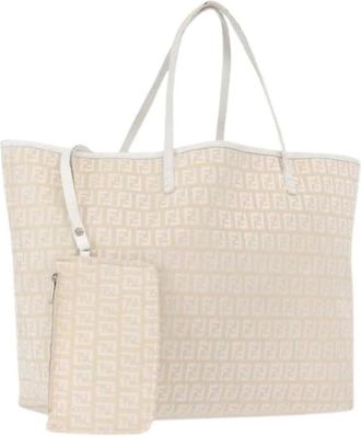 Fendi Pre-owned Tote Bags, female, Beige, Size: ONE SIZE Pre-owned Canvas Tote Bag