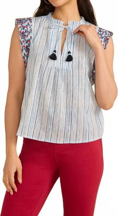 FDJ Embroidered Flutter Sleeve Top In Spritz Stripes