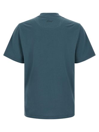 Brioni Embroidered Logo Cotton T-Shirt - Blue