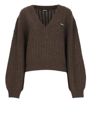 Rotate Cropped V-Neck Sweater With Textured Braid Pattern