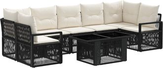 vidaXL Conjunto De Sof&aacute;s De Jard&iacute;n 8 Uds. Negro Y Blanco Crema Vidaxl