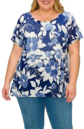 Standards & Practices Textured Floral Print Top in Navy at Nordstrom, Size 3 X