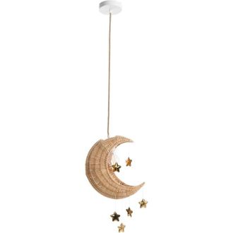Beliani Beliani - Hanging Pendant Lamp Rattan Wicker Hand Woven Moon Shape Ceiling Light Natural Orchon