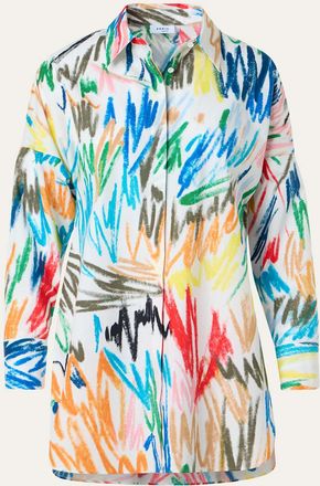 Akris Scribble-Print Cotton Poplin Tunic Blouse