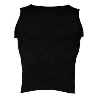 Dolce & Gabbana Sleeveless Tops, female, Black, Size: 2XS Sleeveless Round Neck Tank