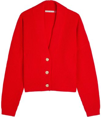 Alice & Olivia Holden Ribbed Wool-blend Cardigan - Red - XL (UK16 / XL)