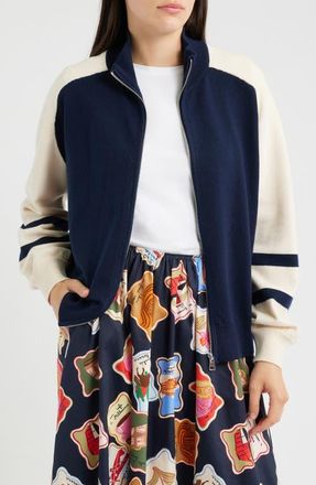 FRNCH Timbre Colorblock Zip Cardigan in Bleu Marine at Nordstrom, Size X-Small