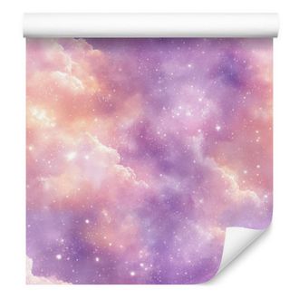 OEM Carta Da Parati Effetto Galassia Ad Acquerello Nei Toni Del Viola, Rosa Cipria E Corallo, 50x1000 Cm