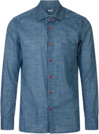 Kiton Nerano Camicia - Heren - Casual Overhemden - Blauw - XL - Overhemden